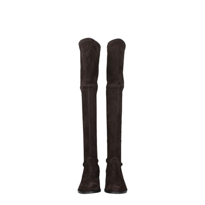 Stuart Weitzman Brown Leather Over The Knee boots in suede, vintage with aged effect, mid heel, round toe, MPN MIDLANDSUSS5721EBONY.