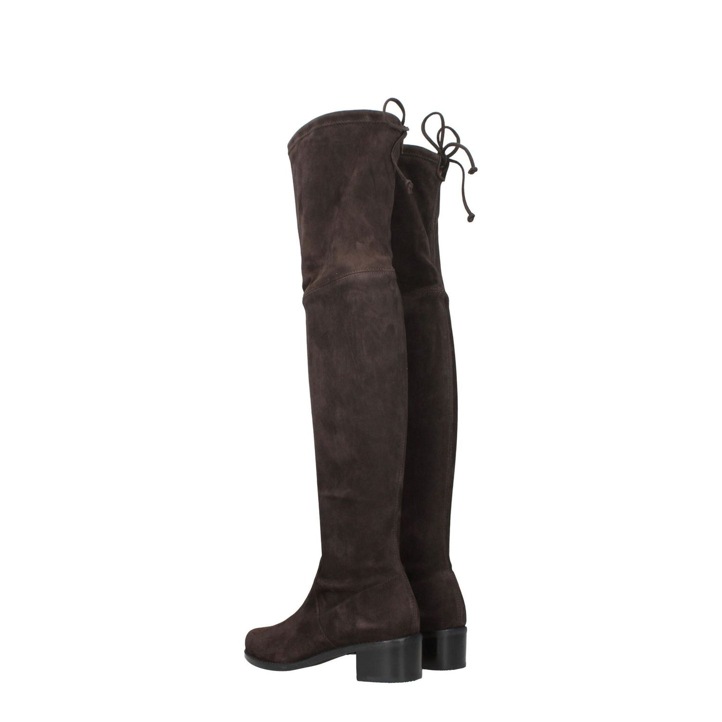 Stuart Weitzman Brown Leather Over The Knee boots with aged suede effect, round toe, mid heels, and rubber sole.
