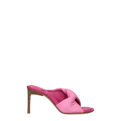 Jacquemus Pink Leather Stiletto Heel Sandals with open toe and mid heels, showcasing casual style, MPN 221FO0254022430.