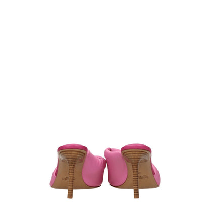 Back view of Jacquemus Pink Leather Stiletto Heel Sandals with open toe design and 8.5 cm mid heels, showcasing leather sole.