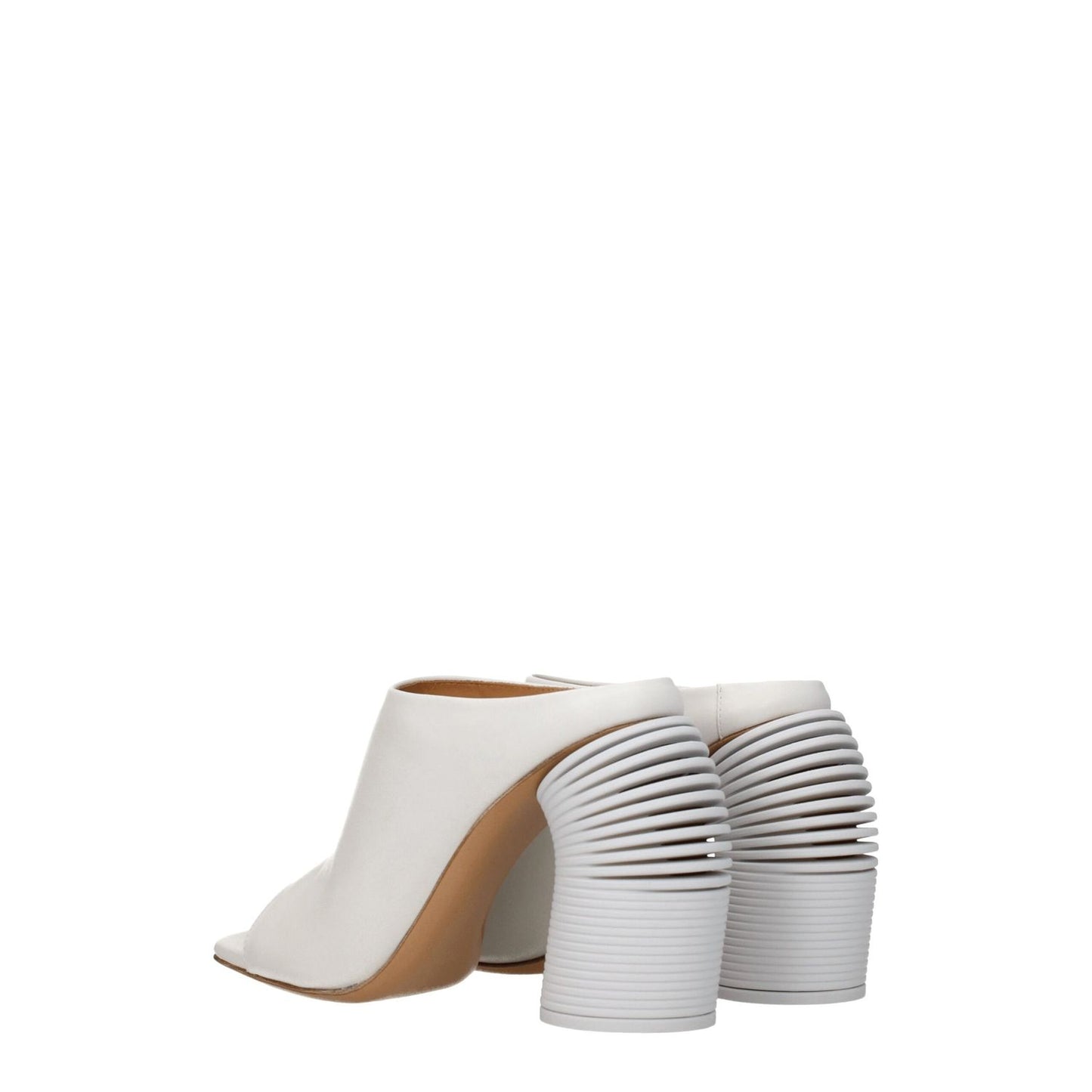 Off-White White Leather Platform Sandals with high heel and open toe, casual style for women.