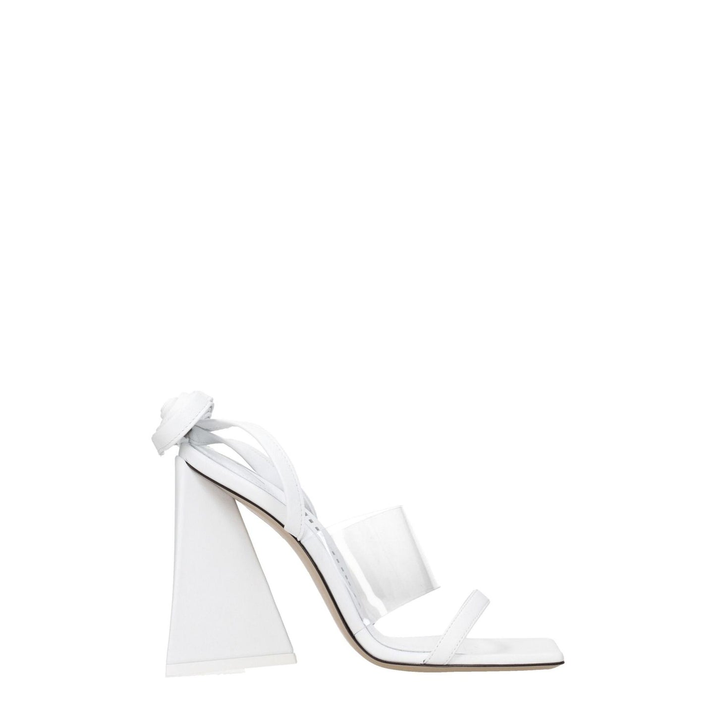 The Attico White Leather Stiletto Heel Sandals with high 11.5 cm heel, open toe style, and self-tie closure.