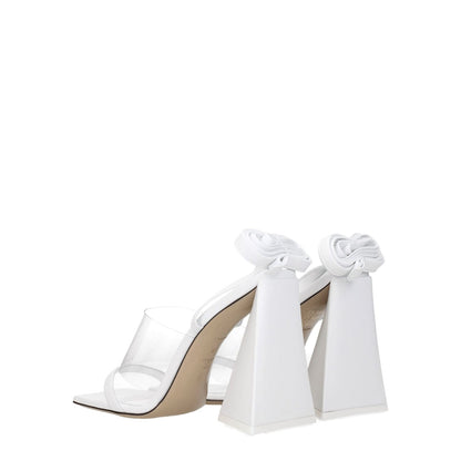 The Attico White Leather Stiletto Heel Sandals with self-tie closure, open toe and high heel design, perfect for casual style.