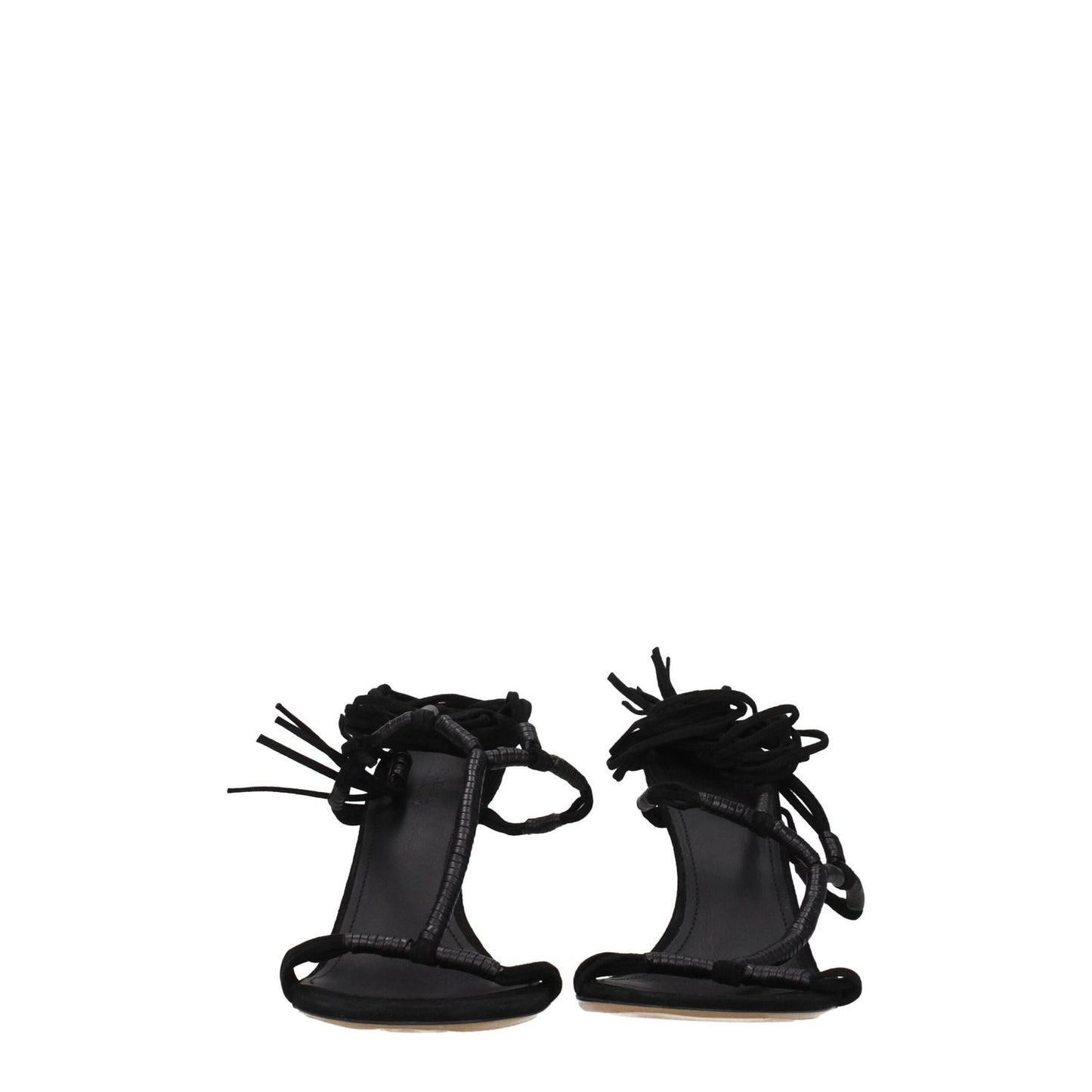 Isabel Marant Black Leather Stiletto Heel Sandals, open toe, high heel, suede material, self tie closures.