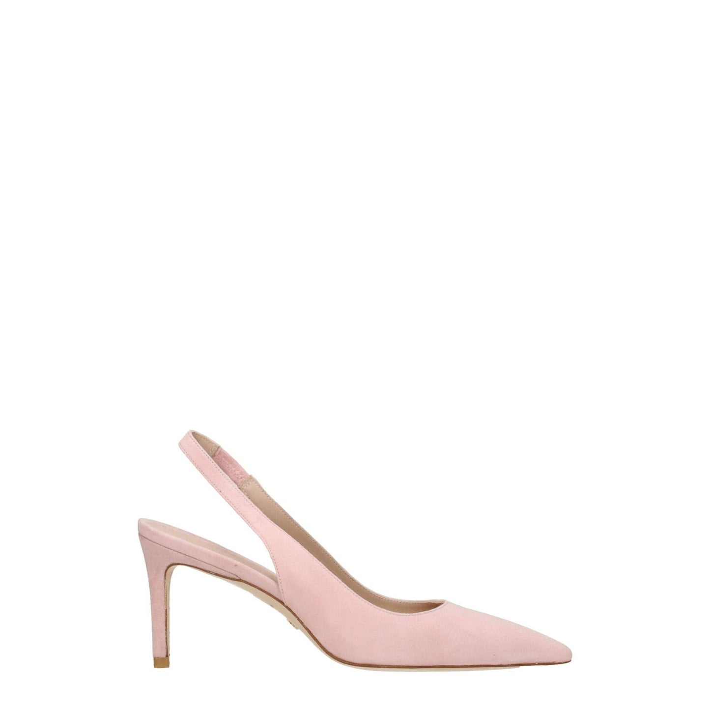 Stuart Weitzman Pink Leather Mid Heel Pumps, suede sandals with pointy toe, casual style, leather sole, 7.5 cm heel height.