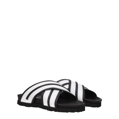 Palm Angels White Leather Slippers, casual open-toe with rubber sole and black accents