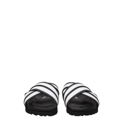 Palm Angels White Leather Slippers with open toe and rubber sole, casual style, black and white design.
