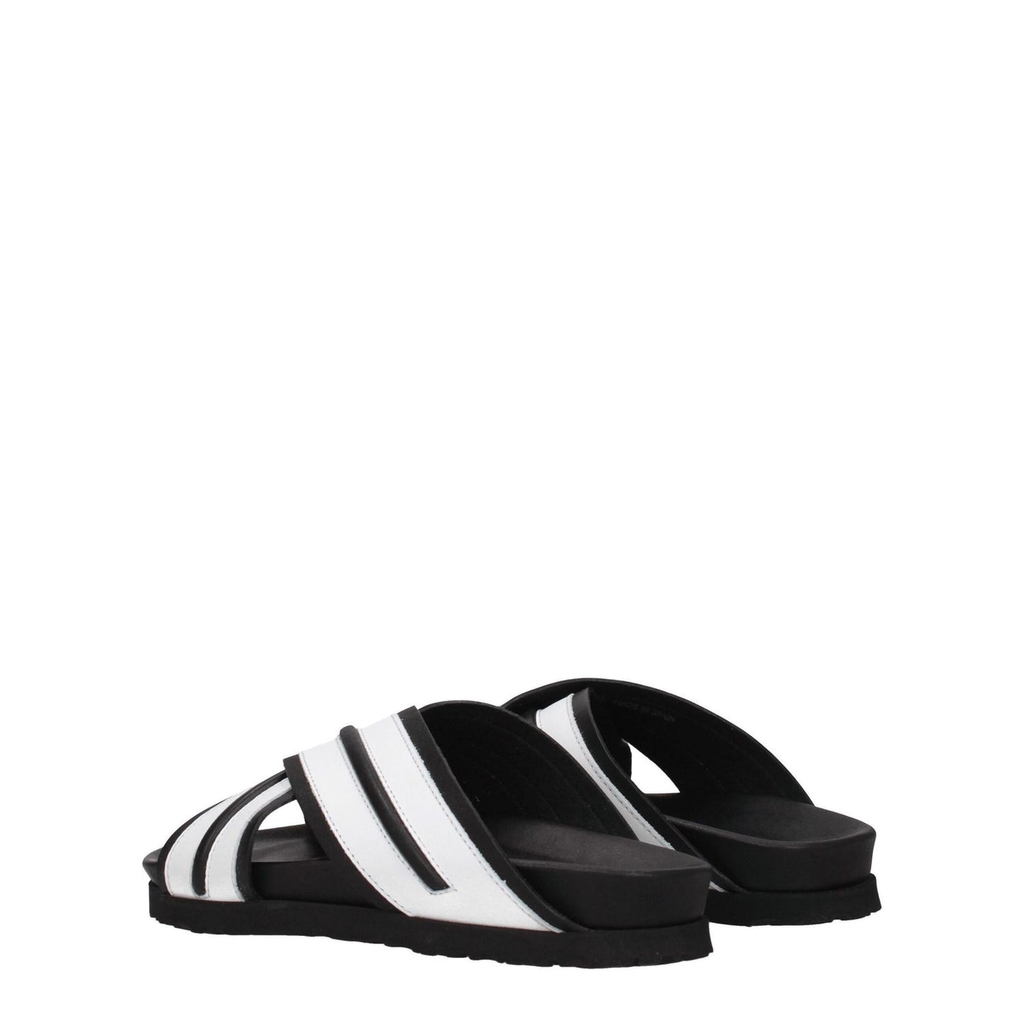 Palm Angels White Leather Slippers with open toe and black rubber sole in casual style.
