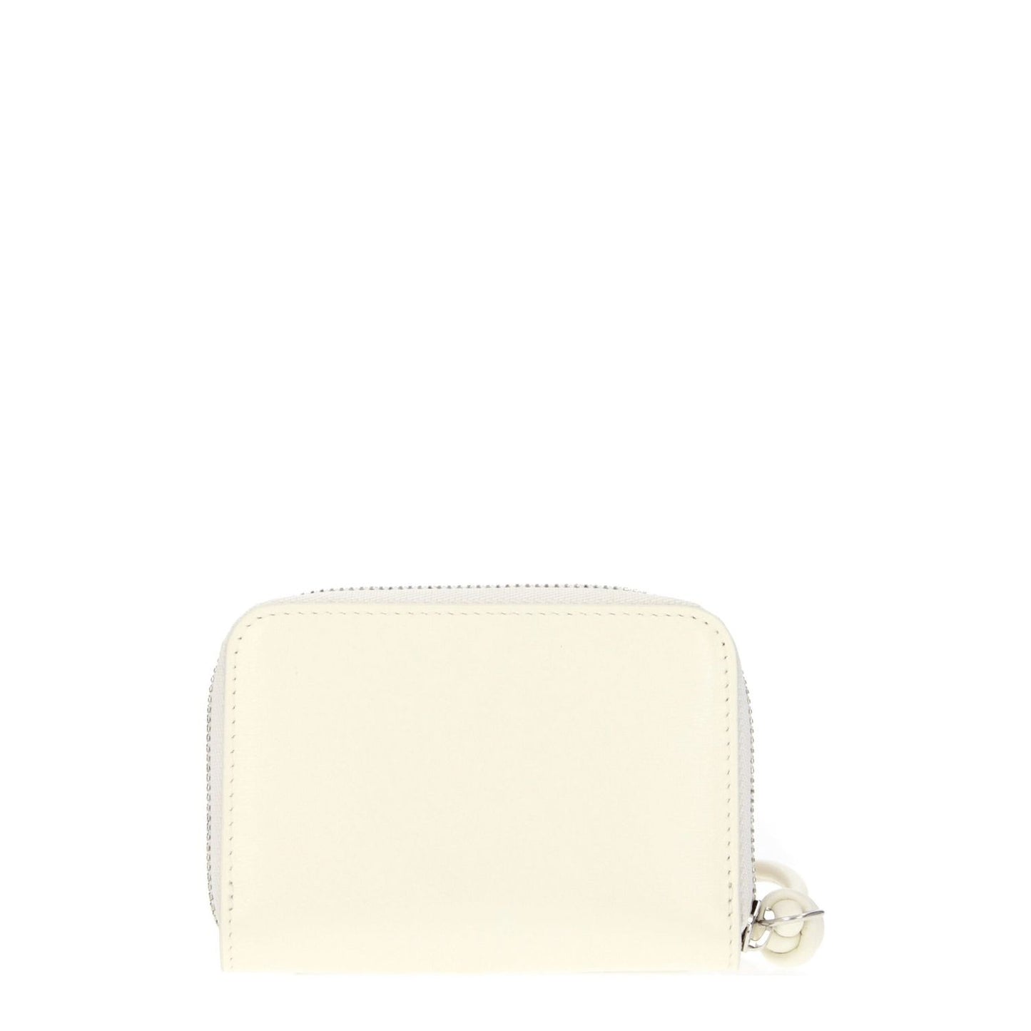 Jil Sander Beige Leather Wallet with zip closure and front logo, made from high-quality leather in beige with milk accents, 7x10 cm.