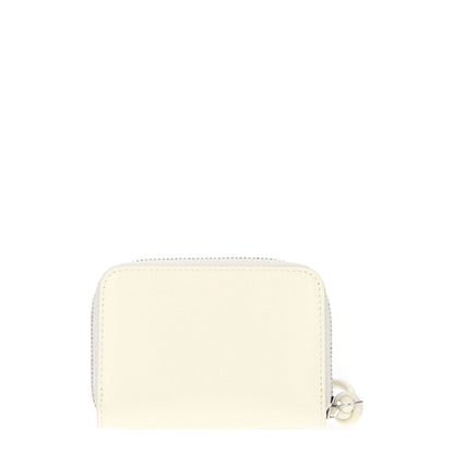 Jil Sander Beige Leather Wallet with zip closure and front logo, made from high-quality leather in beige with milk accents, 7x10 cm.