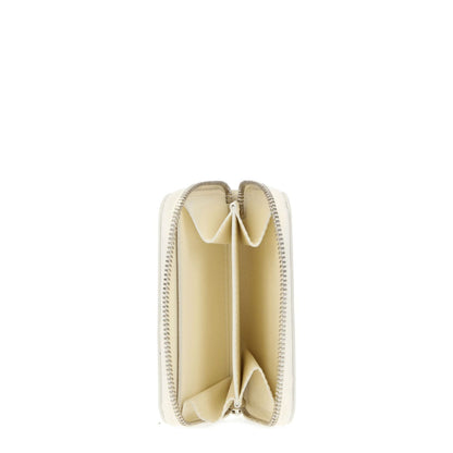 Interior view of Jil Sander Beige Leather Wallet with zip closure and multiple compartments, ideal for organized coin storage.