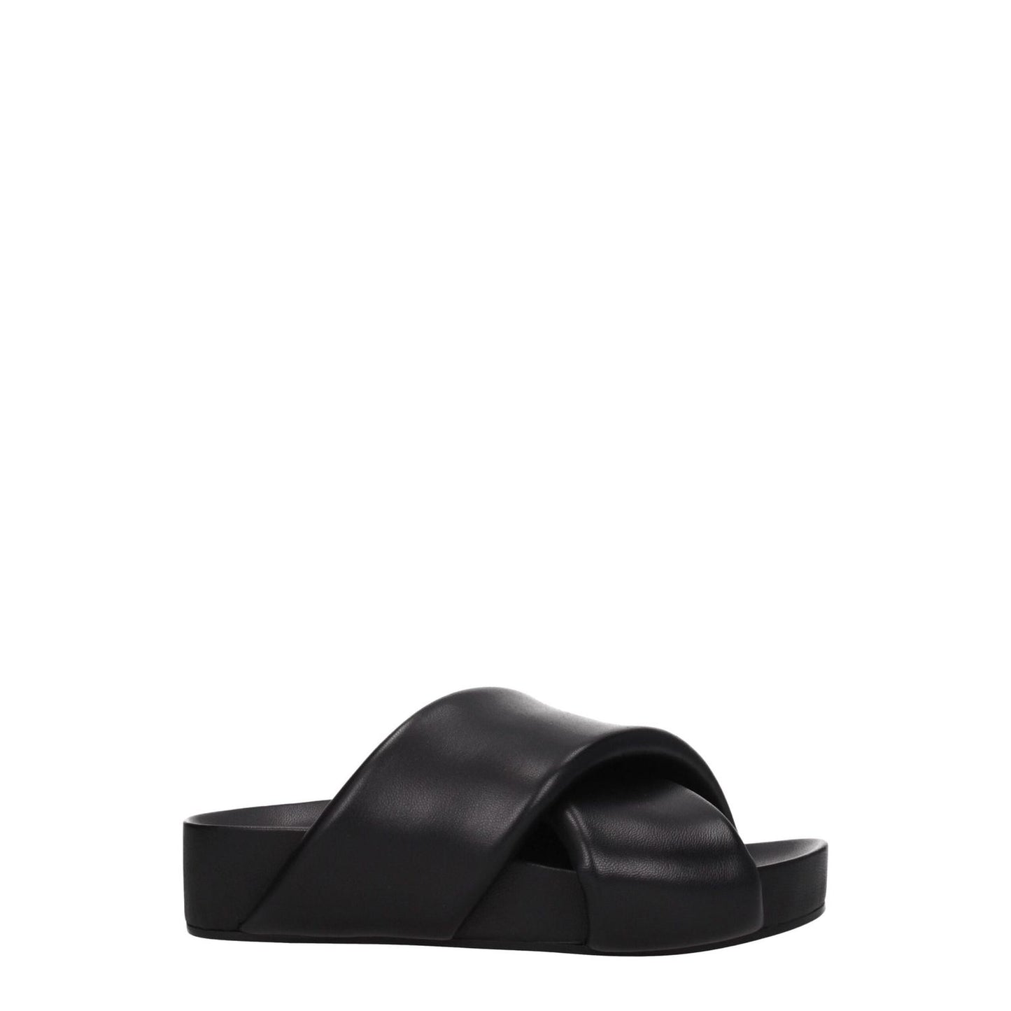 Jil Sander Black Leather Slippers with open toe and vintage effect, casual style, leather sole, mid heels, MPN J15WP0043P5057001
