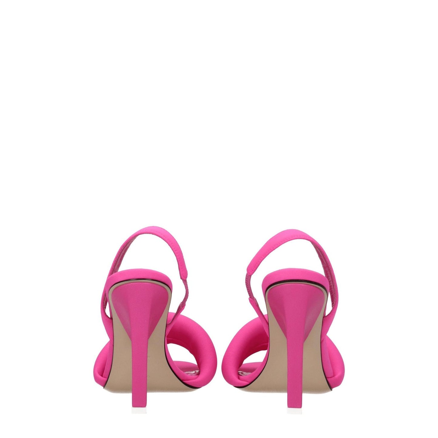 Back view of The Attico Pink Fabric Stiletto Heel Sandals with high heels and open toe design.