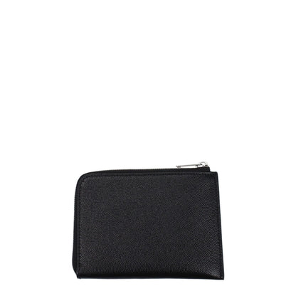 Palm Angels Black Leather Cardholder with zip closure, featuring front logo and five card slots, stylish and casual accessory.