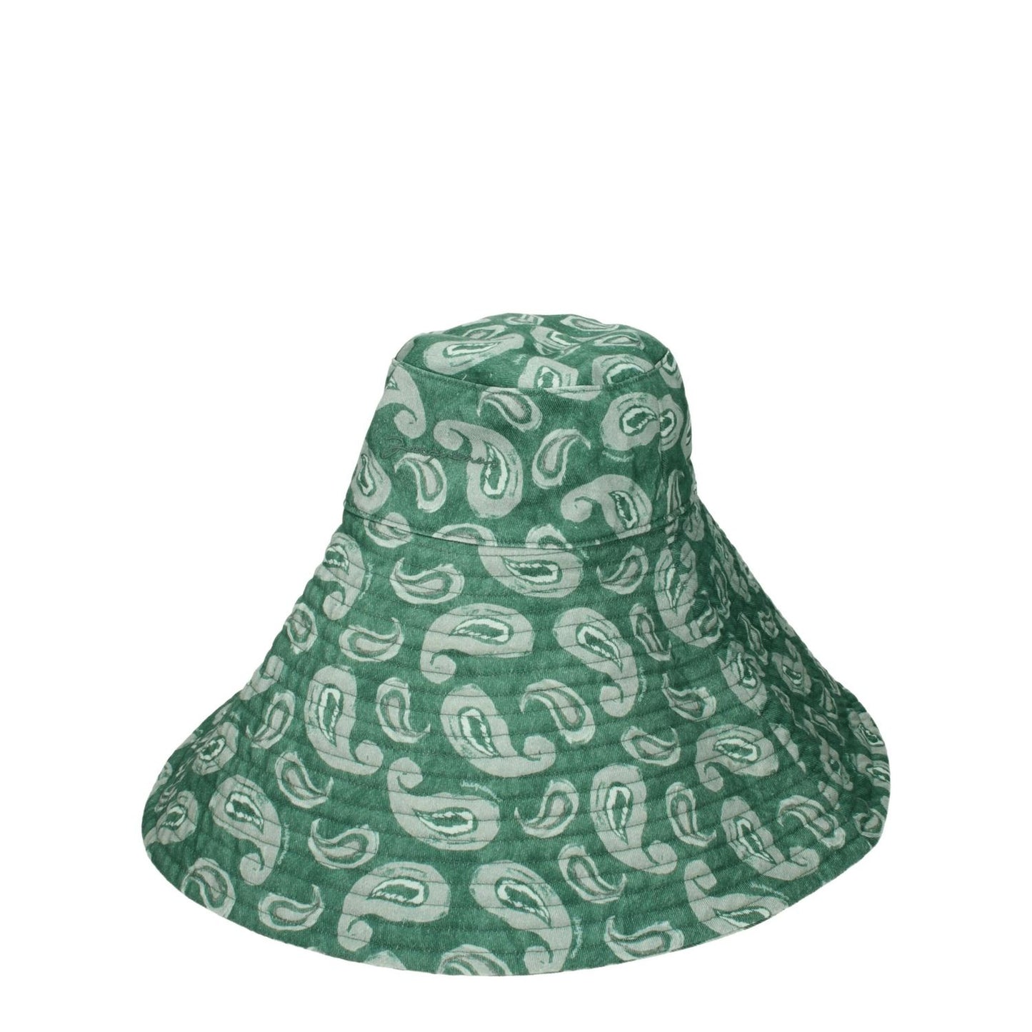Jacquemus Green Cotton Sunhat with vintage style and side logo print, made from cotton, MPN 235AC47413845CQ, displayed on a white background.