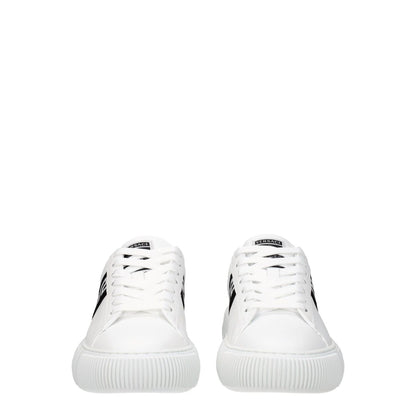 Versace White Leather Low Top Sneakers with black logo, lace-up closure, rubber sole, round toe, low flat heel.