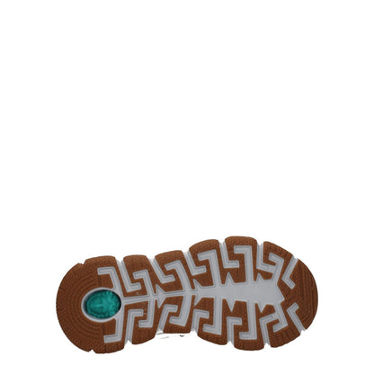 Sole of Versace White Fabric Athletic Sneakers with rubber and unique Greek key pattern, featuring mid heels and lace-up design.