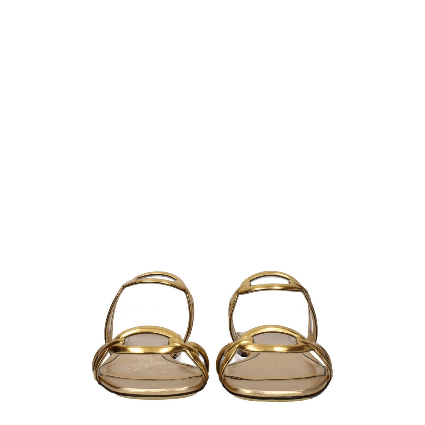 Valentino Garavani Gold Leather Slippers, open toe, low flat heel, perfect for casual style with leather sole and design.