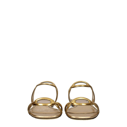 Valentino Garavani Gold Leather Slippers, open toe, low flat heel, perfect for casual style with leather sole and design.