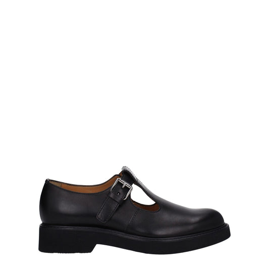 Church's Black Leather Oxfords And Derbies with buckle closure and rubber sole, featuring a round toe and mid heel design.