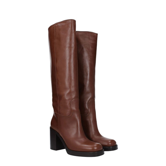 Prada Brown Leather High Heel Boots PR-8547437248777-EU39/US9