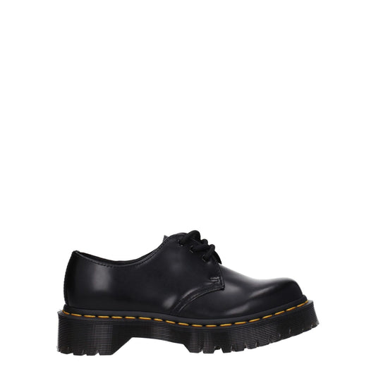 Dr. Martens Black Leather Oxfords And Derbies, casual lace-up with rubber sole and round toe.