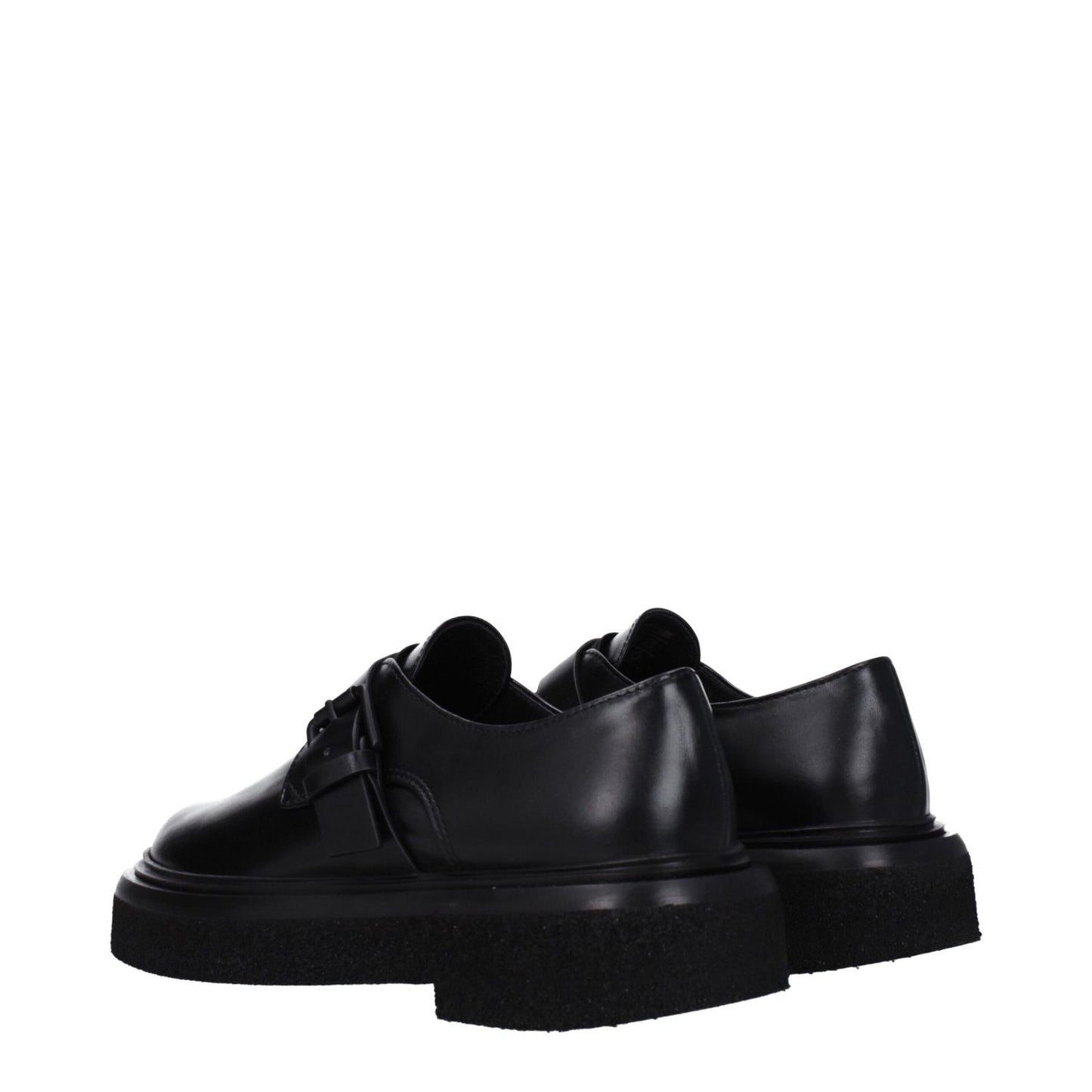 Max Mara Black Leather Oxfords And Derbies with buckle closure and rubber sole, showcasing casual style and low flat heel.
