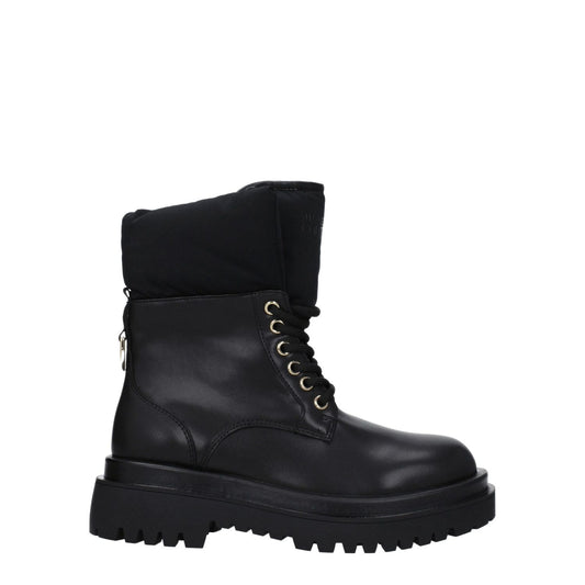 Versace Jeans Black Polyethylene Ankle Boots with front logo, lace-up closure, rubber sole, and mid heels, style code F79235.
