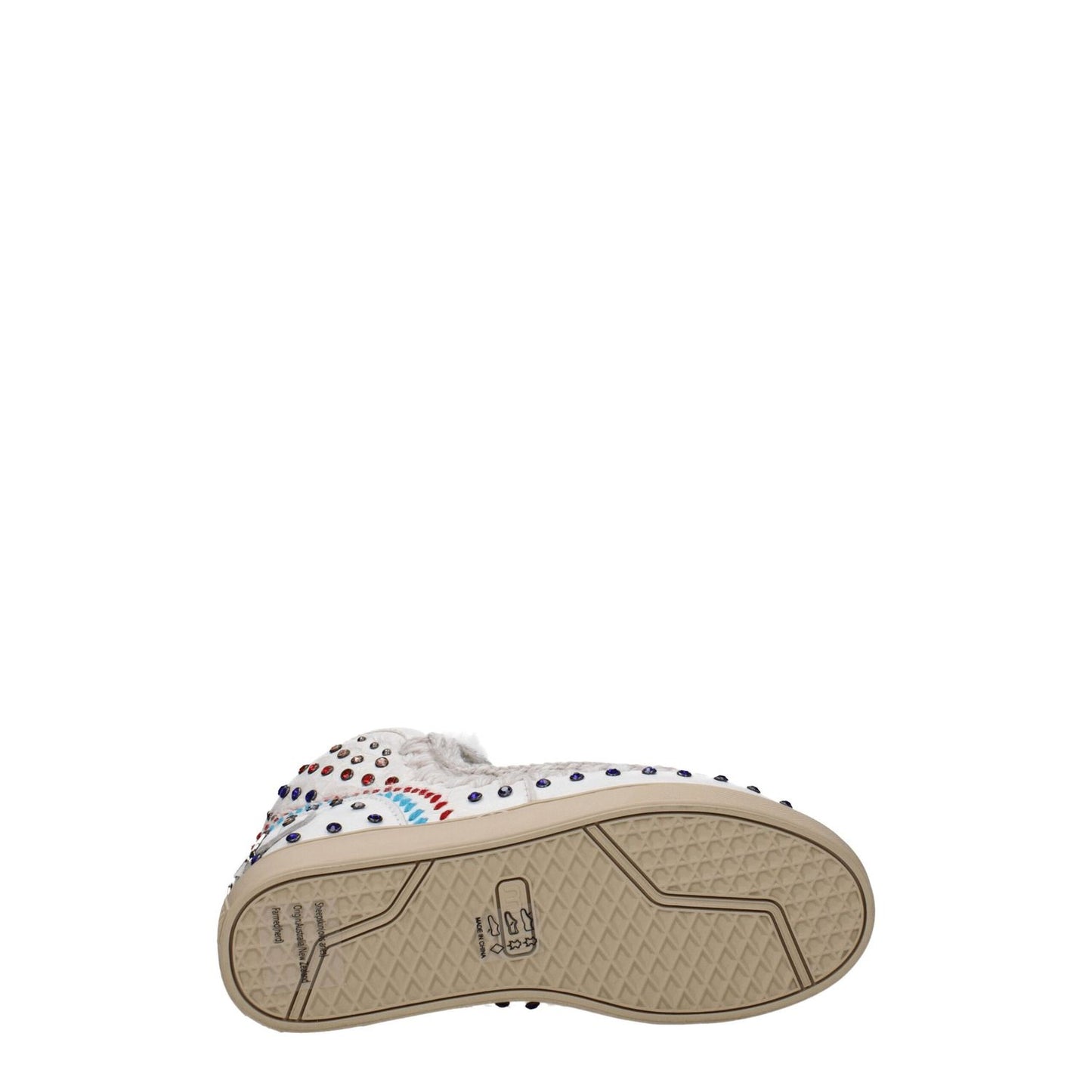 Sole view of Mou White Leather Ankle Boots with studs and back logo on rubber sole, style casual, MPN MUFW111031CWXWHI.