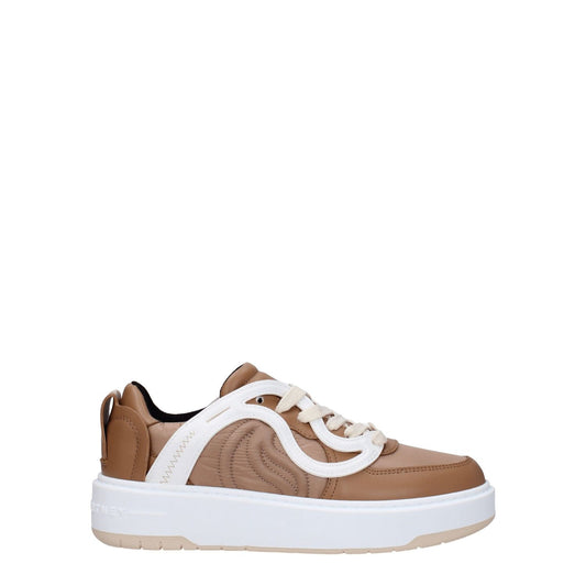 Stella McCartney Brown Fabric Chunky Sneakers with logo and lace-up design, featuring a rubber sole and round toe for casual style.