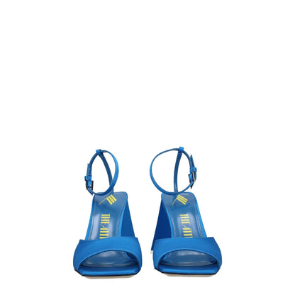 The Attico Blue Satin Stiletto Heel Sandals with buckle closure and mid heels