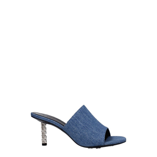 Givenchy Blue Fabric Platform Sandals with open toe, 7 cm mid heels, and denim accents, featuring a designer leather sole.