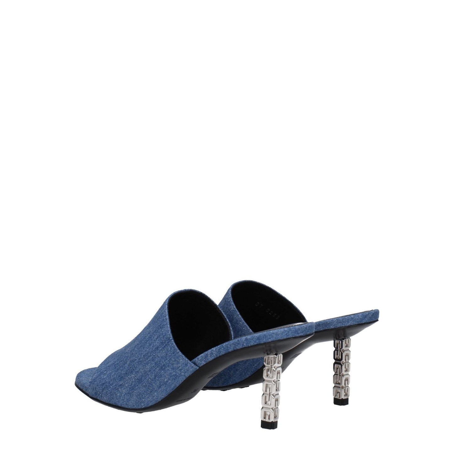 Givenchy Blue Fabric Platform Sandals with mid heels, open toe, and leather sole, perfect for a casual look.