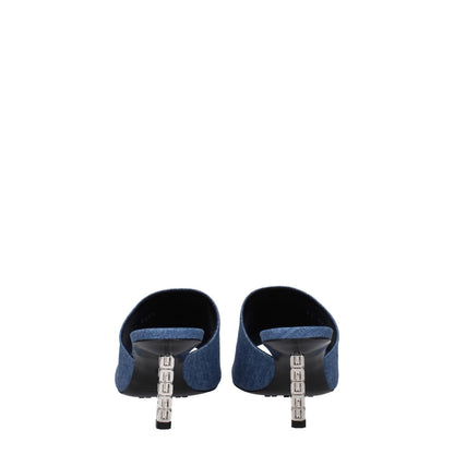 Rear view of Givenchy Blue Fabric Platform Sandals with leather sole and mid heels, showcasing fabric texture and open toe design.