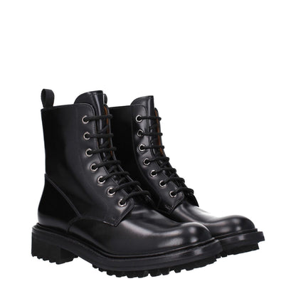 Church's Black Leather Ankle Boots with vintage effect, lace-up closure, rubber sole, and round toe designed for casual style.