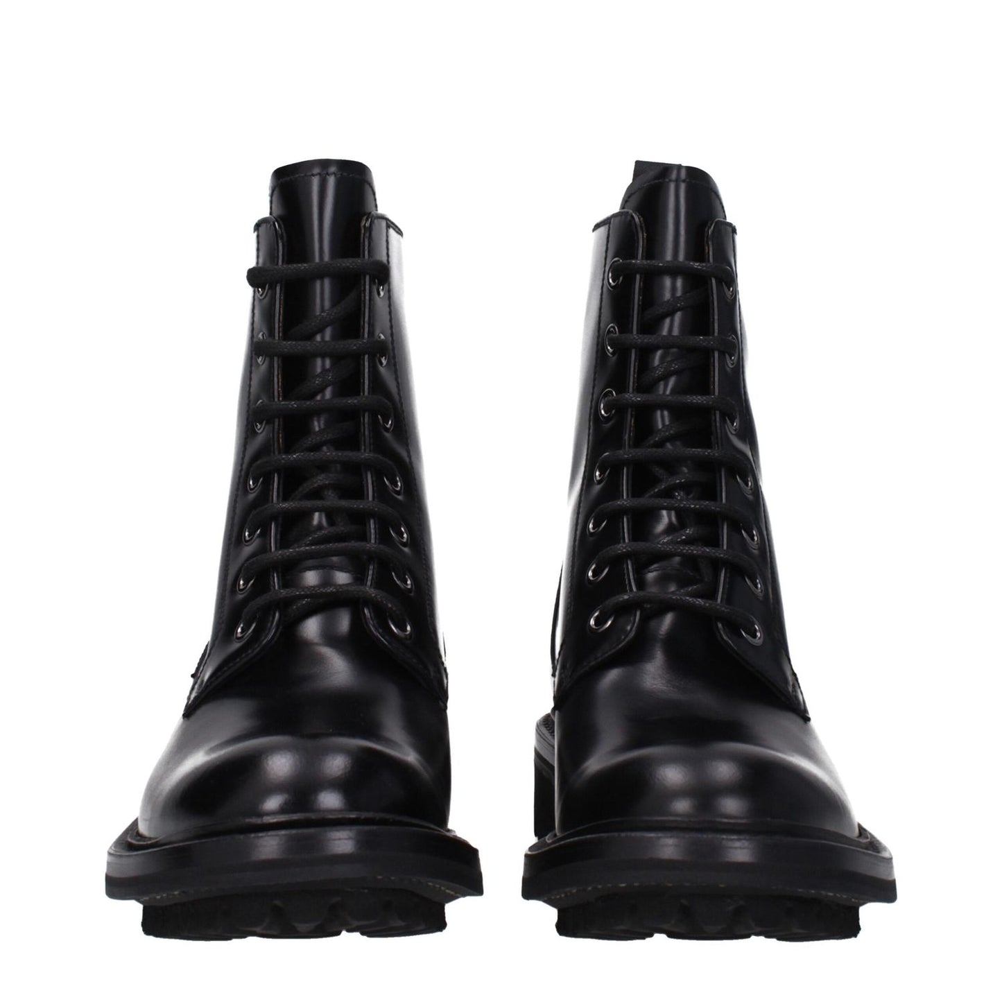 Church's Black Leather Ankle Boots with lace-up closure and round toe, featuring a vintage effect and low flat heel.