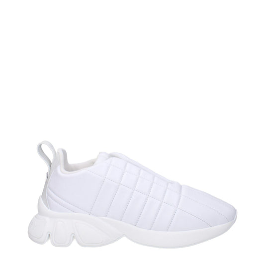 Burberry White Leather Sneakers featuring front and back logo with lace-up closure, round toe, and rubber sole, ideal for casual style.