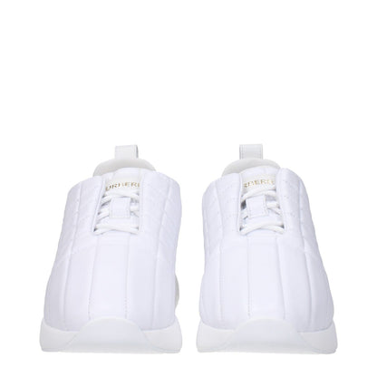 Front view of Burberry White Leather Sneakers featuring lace-up closure and logos.