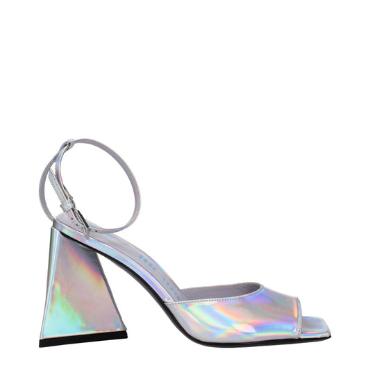 The Attico Gray Leather Platform Sandals with high heel, buckle closure, silver eco leather, open toe, MPN S599E086002