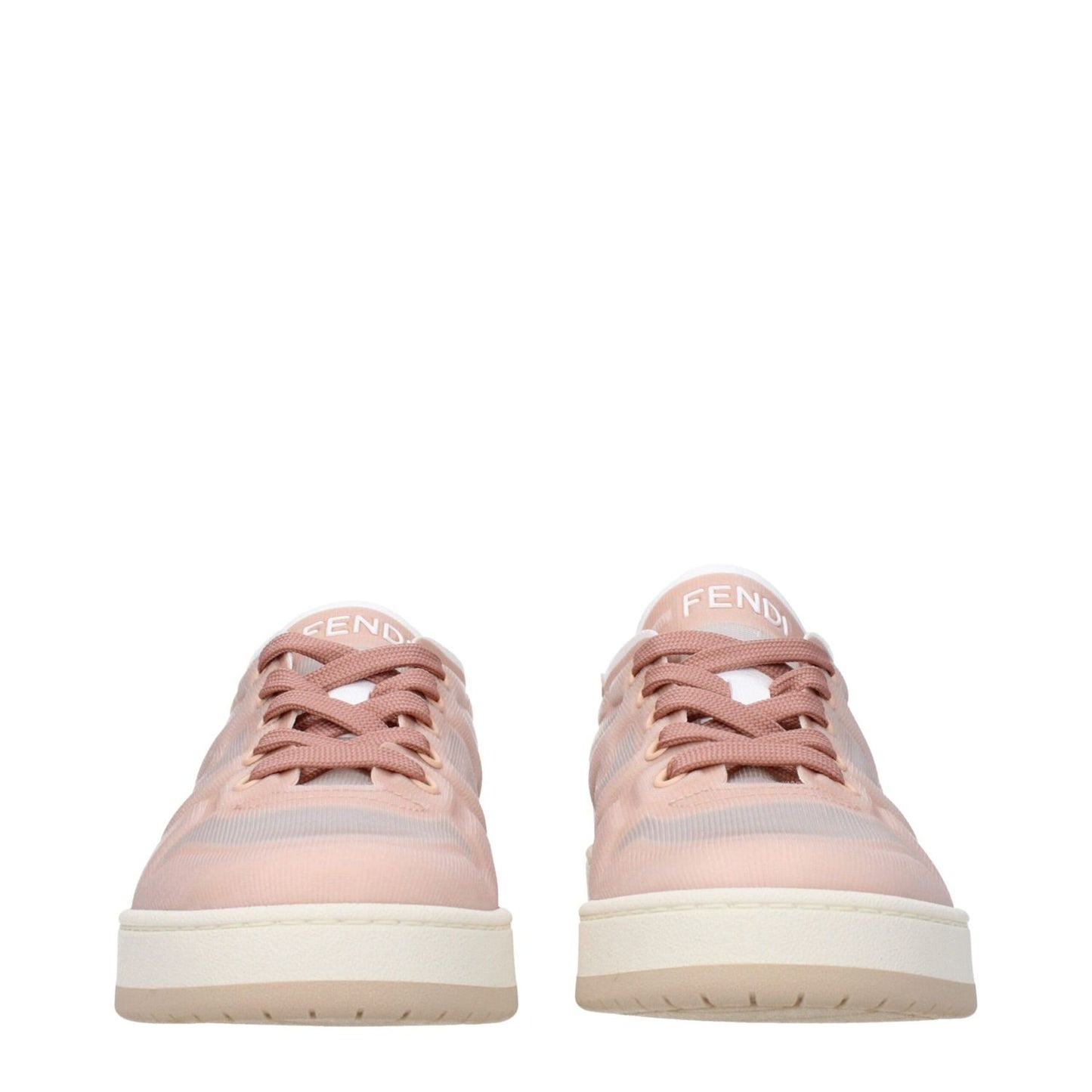 Fendi Pink Fibres Sneakers with front logo, lace-up closure, round toe, rubber sole, and casual style in blossom color.