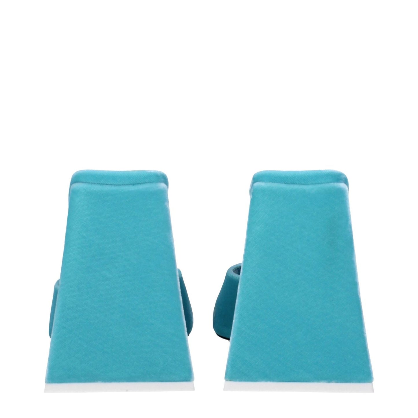 Back view of The Attico Light Blue Velvet Platform Sandals with high heel design and turquoise accents.