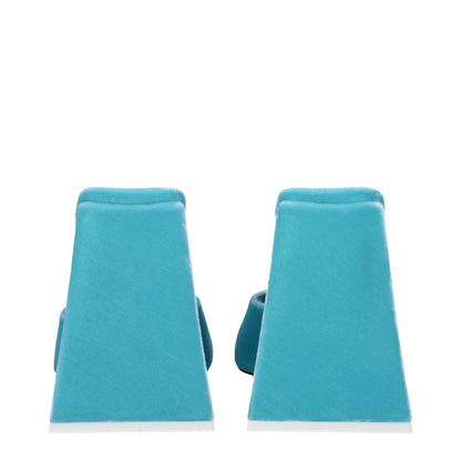 Back view of The Attico Light Blue Velvet Platform Sandals with high heel design and turquoise accents.