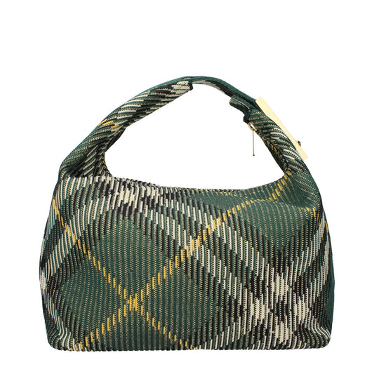 Burberry Green Fabric Handbag with gold details, medium size, zip closure, check print design, and ivy secondary color.