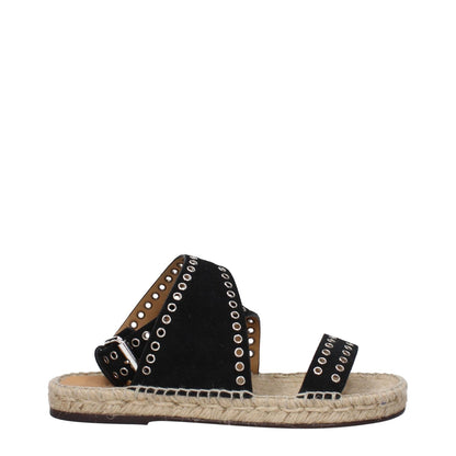 Isabel Marant Black Leather Flat Sandals with studs, silver buckle closure, open toe, and leather sole, MPN EP0003FAB1C02S01BK.