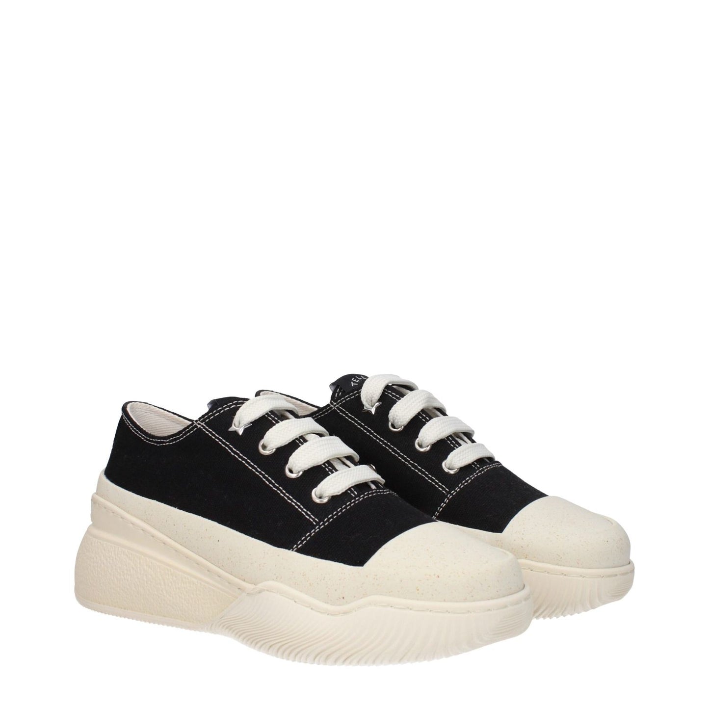 Stella McCartney Black Fabric Chunky Sneakers with lace-up closure and rubber sole, featuring a 5 cm wedge and round toe design.