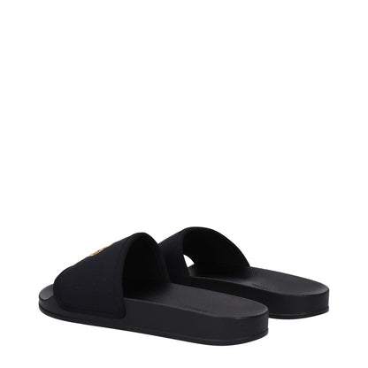 Palm Angels Black Fabric Slippers with rubber sole and open toe design featuring front logo.