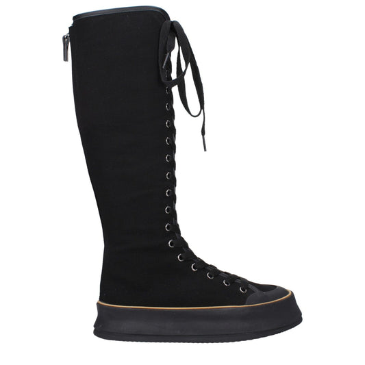 Max Mara Black Fabric Lace-Up Boots with vintage effect, casual style, rubber sole, wedge heel, and round toe design.