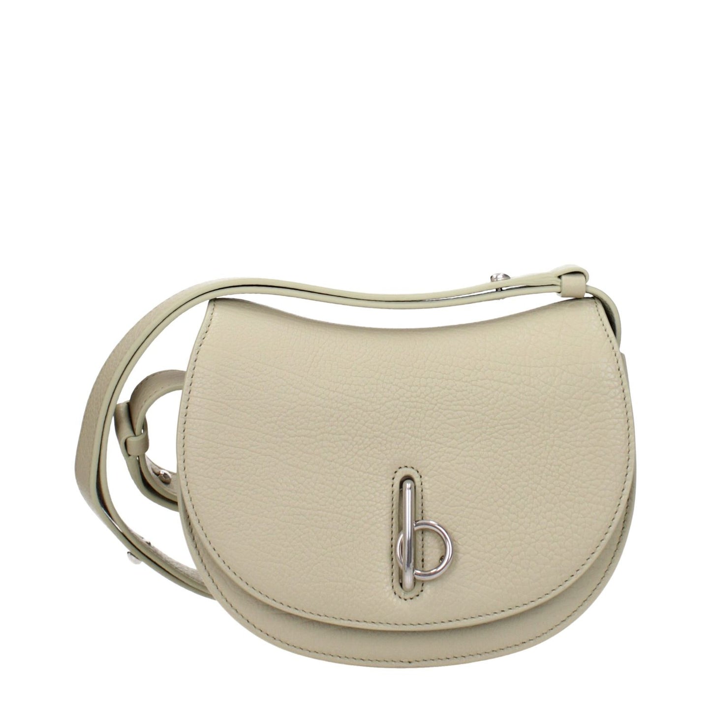 Cream leather shoulder bag with silver hook closure and adjustable strap, featuring elegant casual design for versatile use.