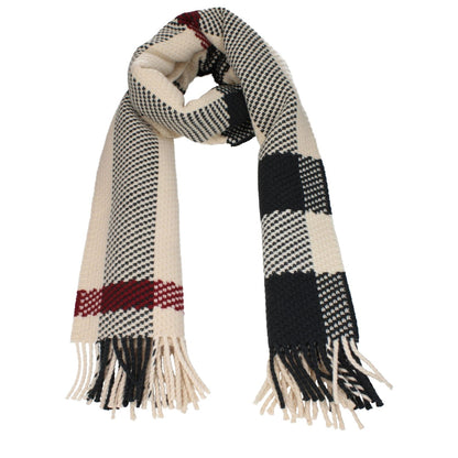Burberry Beige Wool Scarf with check print and fringes, made of 100% wool, size 50×202 cm. MPN 8079240, elegant accessory for style.