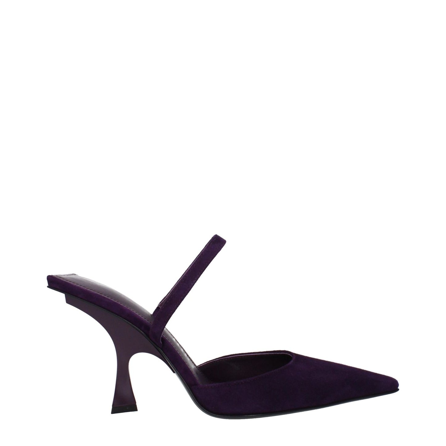 The Attico Purple Leather Stiletto Heel Sandals with high heel, pointy toe, and amaranth suede, perfect for a casual style.